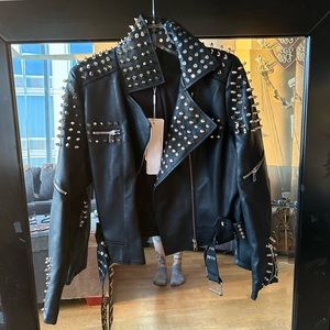 Faux leather studded jacket